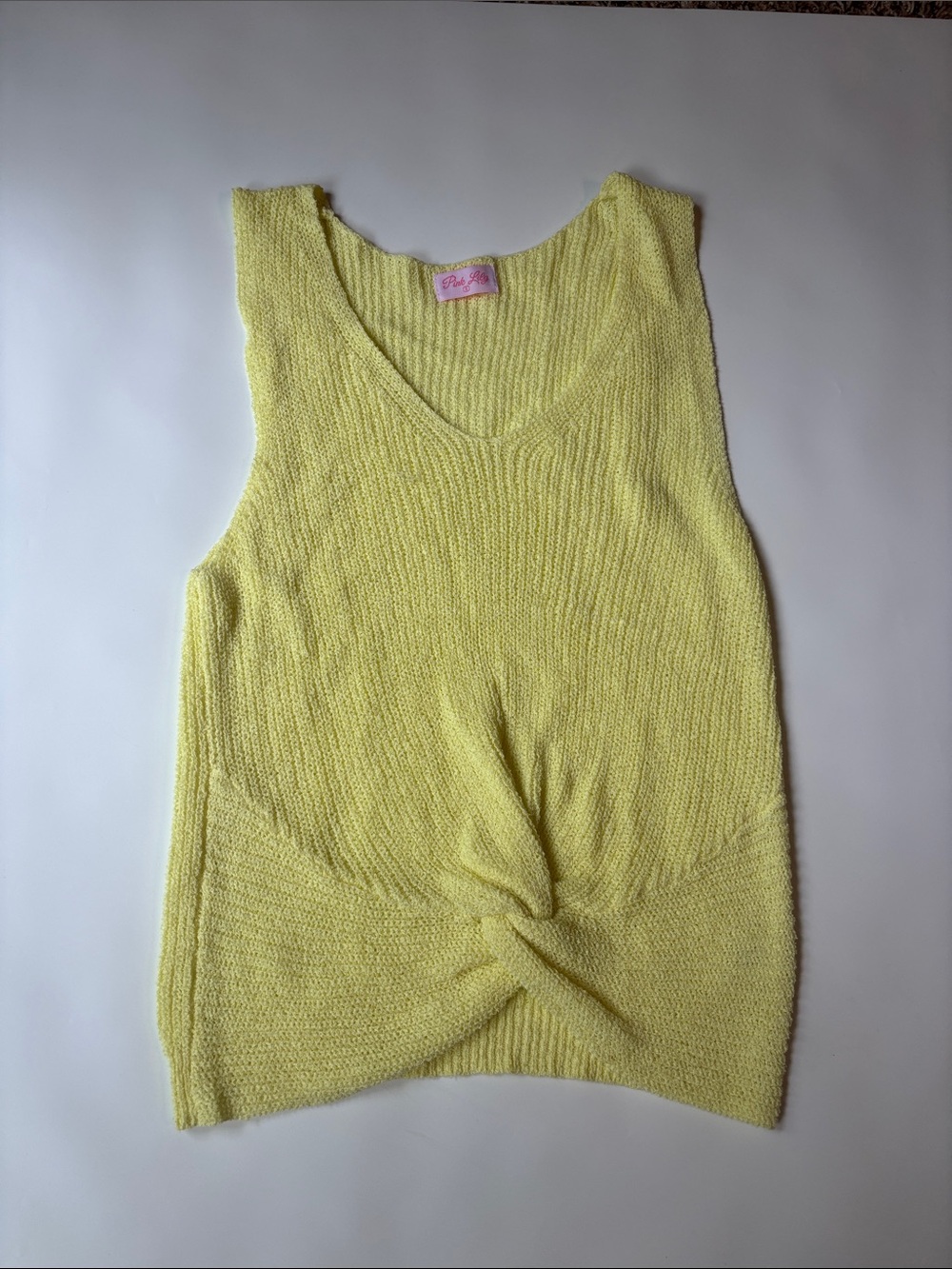 Pink Lily Yellow Twist-Front Knit Tank